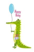 Geburtstagsgrußkarte mit einem lustigen Krokodil vektor