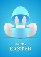 glücklich Ostern Überraschung 3d Gruß Karte Hase versteckt im öffnen gemalt Ei Hälfte Design Vorlage realistisch Illustration vektor
