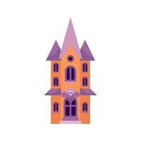 saga gotik slott halloween hus med skalle spöke barn ikon platt illustration vektor