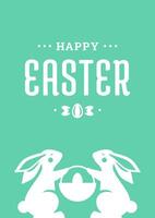 glücklich Ostern zwei Hase mit Korb Hähnchen Ei Urlaub Geschenk Jahrgang Gruß Karte eben vektor