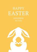 glücklich Ostern Gelb Jahrgang Gruß Karte Hase Zier Hähnchen Ei Design Vorlage eben vektor
