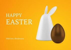 glücklich Ostern Hase Flitter Schokolade Hähnchen Ei 3d Gruß Karte Design Vorlage realistisch vektor