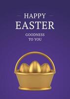 glücklich Ostern golden Korb gemalt Hähnchen Eier 3d Gruß Karte Design Vorlage realistisch vektor