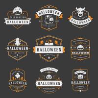 Lycklig halloween etiketter ett märken design uppsättning. vektor