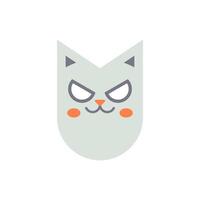 kuslig katt huvud halloween kattdjur karaktär med läskigt ansikte uttryck ikon platt vektor