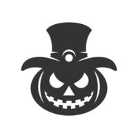 Jack Ö Laterne Halloween wütend Kürbis mit Zauberer Hut schwarz Silhouette Symbol eben vektor