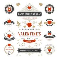 Valentinsgrüße Tag Etiketten und Karten Satz, Herz Symbole Symbole, Schöne Grüße Karten, Silhouetten vektor