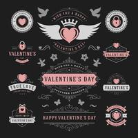 valentines dag etiketter och kort uppsättning, hjärta ikoner symboler, hälsningar kort, silhuetter vektor