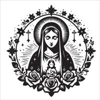 Jungfrau Maria und Baby Jesus mit Blumen vektor