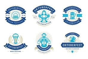 Oktoberfest Abzeichen und Etiketten einstellen Jahrgang typografisch Design Vorlagen Illustration. vektor