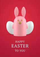 Lycklig påsk kanin karaktär kyckling ägg 3d hälsning kort design mall realistisk illustration vektor