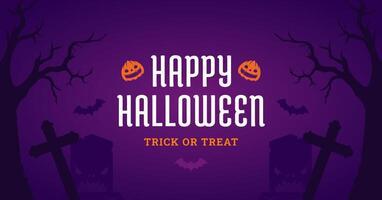 Lycklig halloween lura eller behandla fest promo violett baner design mall platt illustration vektor