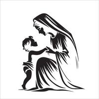Maria halten ein Baby Jesus im schwarz und Weiß vektor