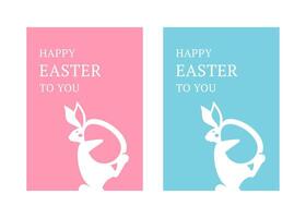 glücklich Ostern Hase Tragen Hähnchen Ei Geschenk Überraschung Gruß Karte einstellen Design Vorlage eben vektor