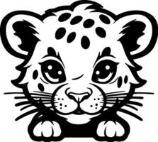 leopard bebis, svart och vit illustration vektor