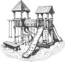 abspielen Ausrüstung im das Spielplatz Bild mit alt Gravur Stil vektor