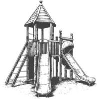 abspielen Ausrüstung im das Spielplatz Bild mit alt Gravur Stil vektor