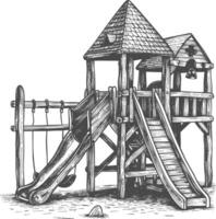 abspielen Ausrüstung im das Spielplatz Bild mit alt Gravur Stil vektor