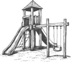 abspielen Ausrüstung im das Spielplatz Bild mit alt Gravur Stil vektor