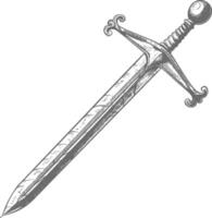 veraltet rostig Schwert Bild mit alt Gravur Stil vektor