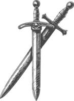 föråldrad rostig svärd bild använder sig av gammal gravyr stil vektor