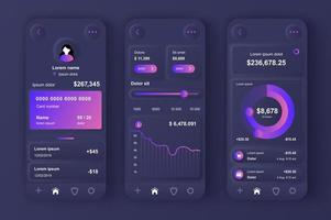 Online-Banking-Konzept neumorphe Vorlagen eingestellt. Finanzstatistik auf Privatkonto, Banktransaktionen. ui-, ux-, gui-Bildschirme für reaktionsschnelle mobile Apps. Vektor-Design-Kit im Neumorphismus-Stil vektor