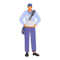 postkontor manlig arbetare i amerikansk uniform platt färg vektorillustration. man distribuerar nyheter. posttjänst. dagstidningsbärare. paperboy isolerade seriefigur på vit bakgrund vektor