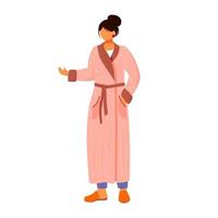 kvinna i pastellfärgad morgonrock platt färg vektorillustration. rosa sovkläder. flicka som bär husrock och tofflor. hem klädd kvinna i mantel isolerade seriefigur på vit bakgrund vektor