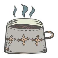 kopp med julprydnad handritad med te, kaffe, dryck. vektor