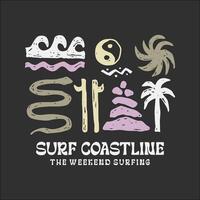 erkunden Surfen mit ein japanisch Twist groovig Asien T-Shirt Design vektor