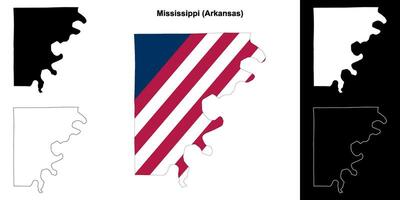 Mississippi Bezirk, Arkansas Gliederung Karte einstellen vektor