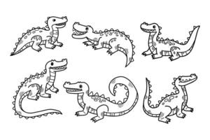 ein einstellen von sechs Karikatur Krokodile sind Sitzung im verschiedene posiert vektor
