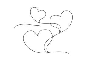 tre hjärtan kontinuerlig enda linje teckning valentines dag premie illustration vektor