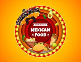 Mexikaner Küche Papier Schnitt Banner Tacos, Burrito vektor
