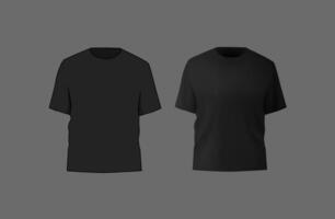 Basic schwarz männlich T-Shirt Attrappe, Lehrmodell, Simulation. Vorderseite und zurück Sicht. leer Textil- drucken Vorlage zum Mode Kleidung. vektor