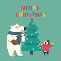julkort med isbjörnspingvin och träd