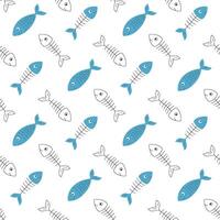 enkel sömlös mönster med fisk och en fisk skelett. för sällskapsdjur Produkter design. tecknad serie platt illustrationer på vit bakgrund. vektor
