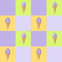 Lavendel Eis Creme. drei Schaufeln von cremig Süss Dessert im ein Waffel Kegel. lila Sorbet. nahtlos Muster. Illustration. vektor