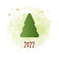 grön siluett av en julgran med röda stjärnor på en akvarell bakgrund. god jul och gott nytt år 2022. vektorillustration. vektor