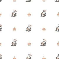 handgezeichnete süße tiere. nahtloses Muster. Panda, Cupcake mit Kerze. weißer Hintergrund. Vektor. vektor