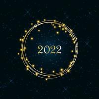 magischer hell leuchtender goldener Ring mit funkelnden Kugeln und Zahlen auf dunkelblauem Hintergrund mit glänzenden Sternen und Schneeflocken. Frohe Weihnachten und ein glückliches neues Jahr 2022. Vektor-Illustration. vektor