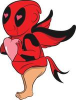 Deadpool-Fanart. Amor der Liebesgott, der als Deadpool verkleidet ist und ein Herz in seinen Händen hält. niedliche Valentinstag-Vektor-Grafik isoliert auf weißem Hintergrund. vektor
