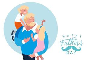 glückliche Vatertagskarte mit Vater und Kindern vektor