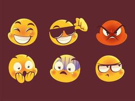 emoji gesichter ausdruck lustiges lächeln glücklich wütende stimmung trauriges set vektor