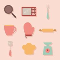 uppsättning matlagning ikoner på en rosa bakgrund vektor