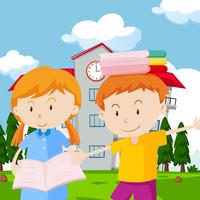 Zwei Kinder mit Büchern in der Schule vektor