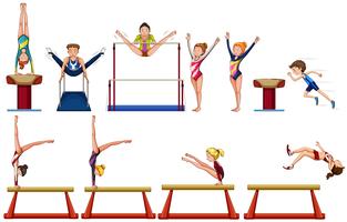 Olika typer av gymnastik med utrustning vektor