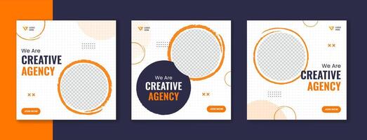 orange borsta stroke företags- social media posta design, runda form företag mall vektor