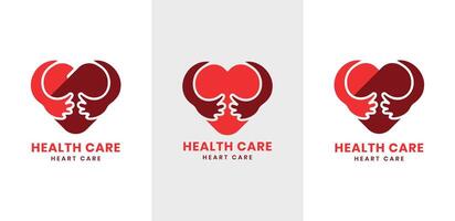 hälsa vård hjärta vård kreativ design logotyp mall hand hjärta wellness medicinsk vektor