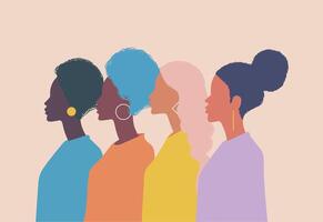 kvinna olika profil ansikten, annorlunda etnicitet och frisyr illustration vektor